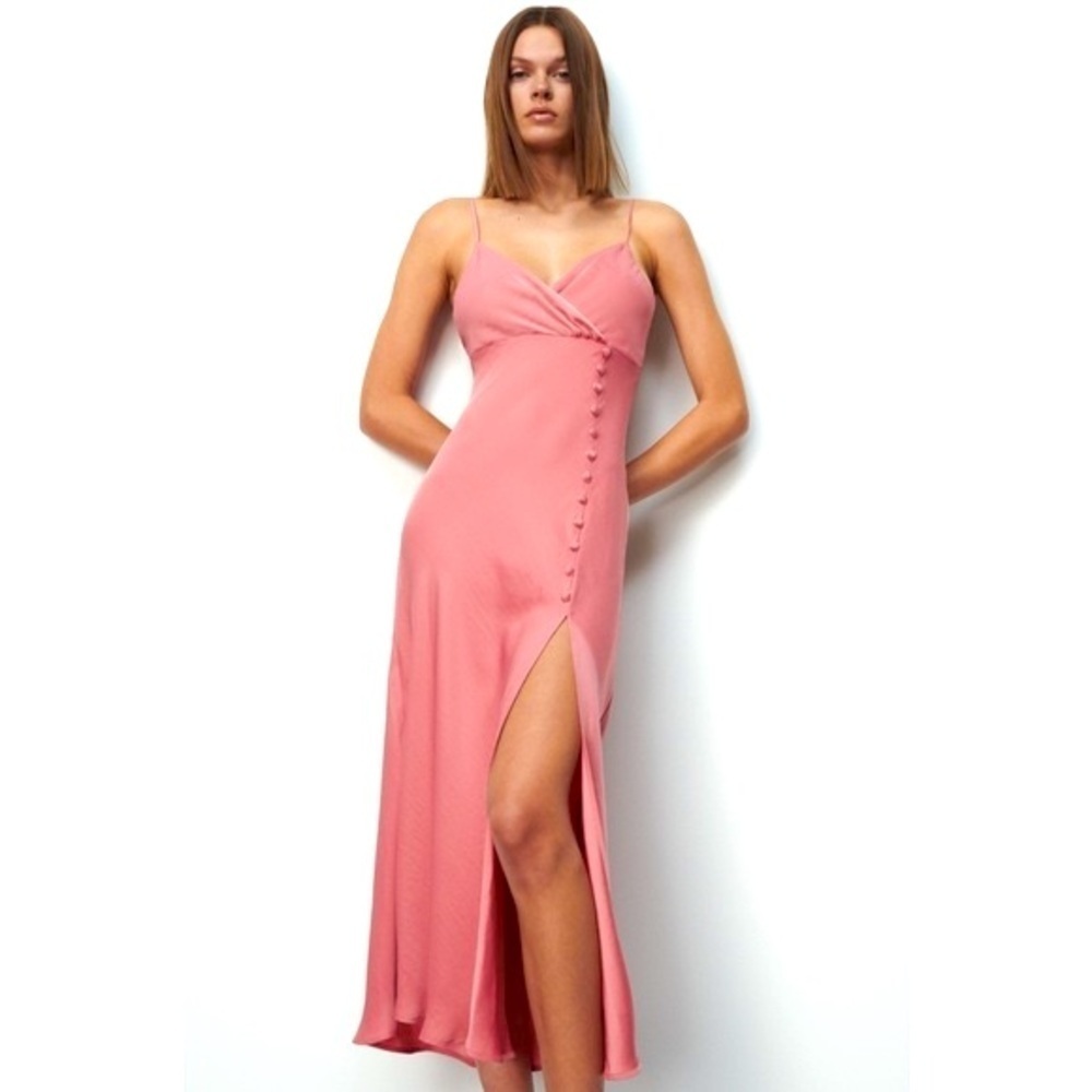 Zara Pink Midi Slip Dress with Side Slit